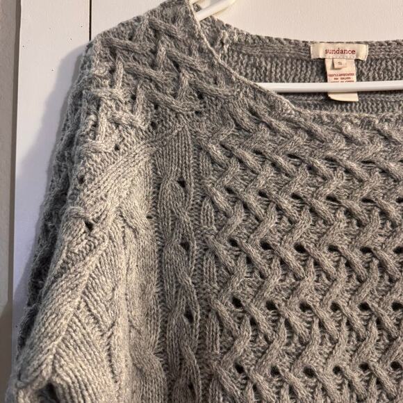 Sundance 100% Lambswool Cable Knit Sweater Gray Bell Sleeves Cropped Size Small - Picture 5 of 6